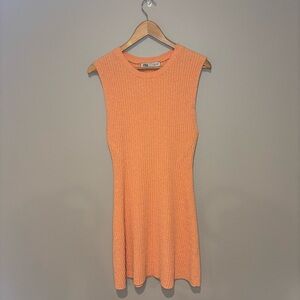 ZARA Orange Creamsicle Sleeveless Knit Ribbed Dress Size Large‎